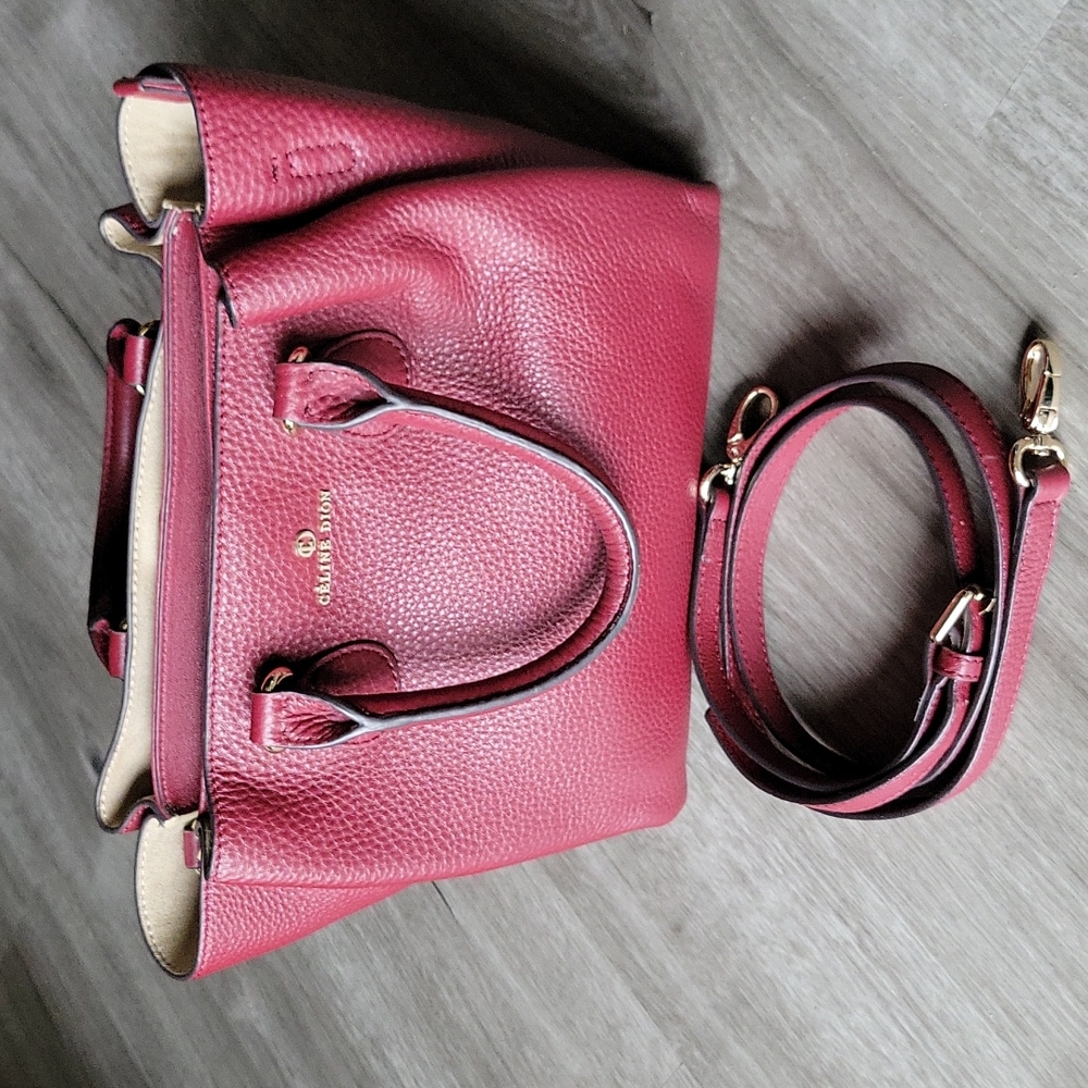 NWOT Celine Dion "Adagio" Pebbled Red Berry Leather Purse Satchel